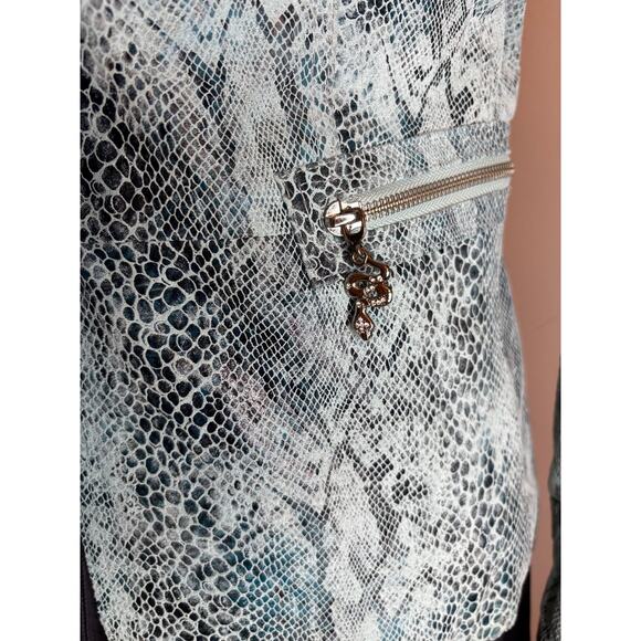 PAMELA MCCOY Turquoise Suede Foil Snake Print Leather Blazer Jacket - Picture 6 of 11